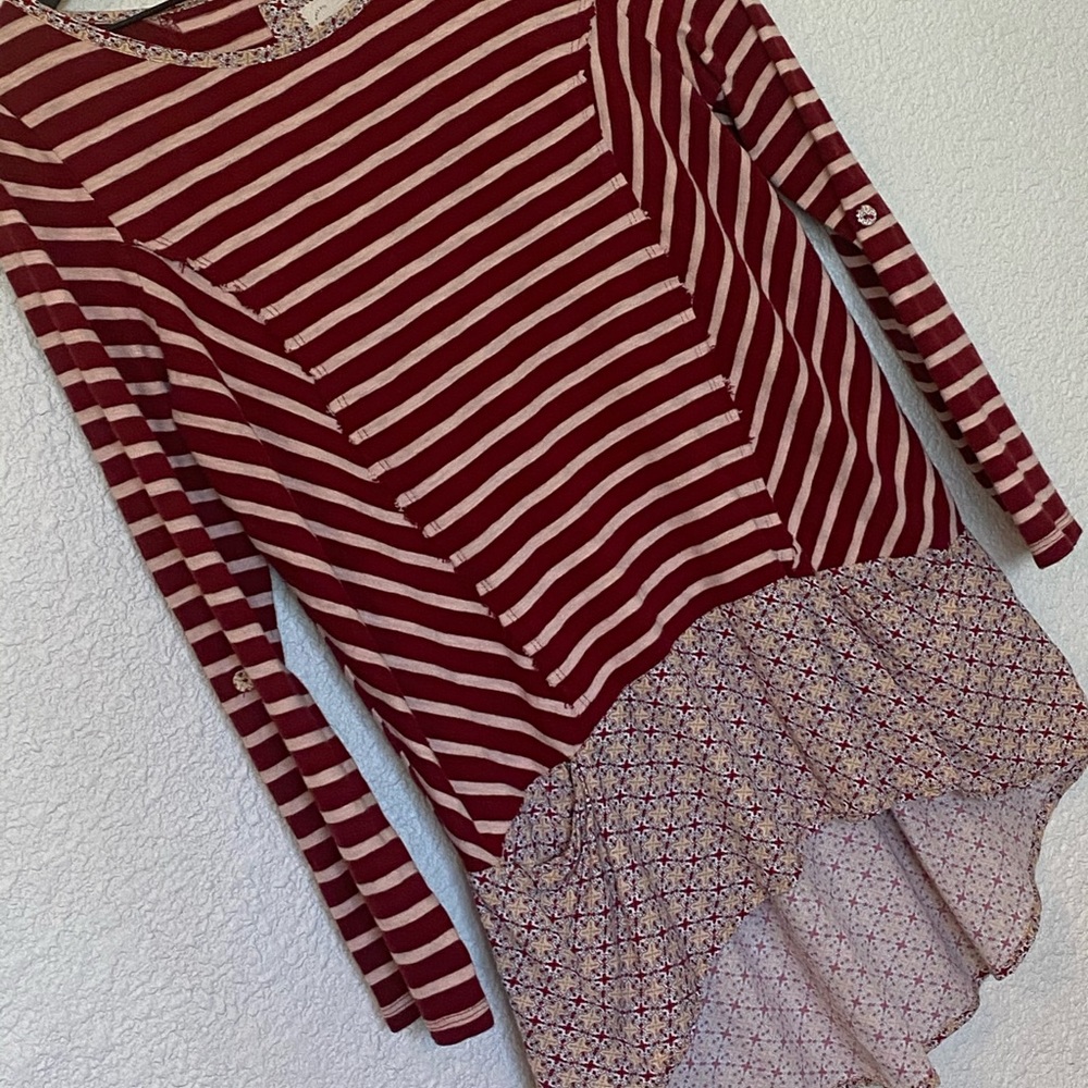 Anthro | Postmark Red Stripe Mixed Material Top